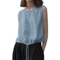 thumbnail image 3 of Women's Double Layer Sleeveless Cotton Linen Top Casual Layering, 3 of 5