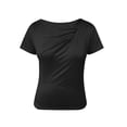 thumbnail image 5 of Women's Casual Solid Color Pleated Short Sleeve Round Neck Tops Blouses Shirts Loose Fit Soft Business Office Vacation Outfits Fashion Essential Gift for Women | Sopatenor,Black XL, 5 of 9