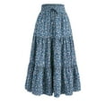 thumbnail image 2 of GXIPO Floral Midi Skirt for Women Summer Comfy Tiered Elastic High Waisted Skirts Vacation A-Line Flowy Swing Long Skirts Blue M, 2 of 9