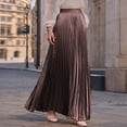 thumbnail image 2 of Yucgh Women's Pleated Solid Color Maxi Skirt with Large Swing, A-line Floor Length Skirt, Casual Flowy Skirt with Elastic Waist,Coffee,M, 2 of 8