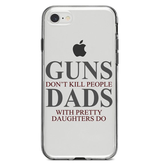 DistinctInk Clear Shockproof Hybrid Case for iPhone 7 8 SE (2020 Model) 4.7" Screen TPU Bumper Acrylic Back Tempered Glass Screen Protector - Guns Don't Kill People, Dads with Pretty Daughters