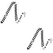 DELICIOC 2 PCS Men's Necklaces Black Rosary Necklace Mrs Necklace for Women Mens Chain Necklaces Miss Man