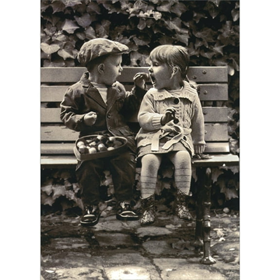 Avanti Press Little Boy Feeding Little Girl Chocolates On Bench Cute Valentine's Day Card