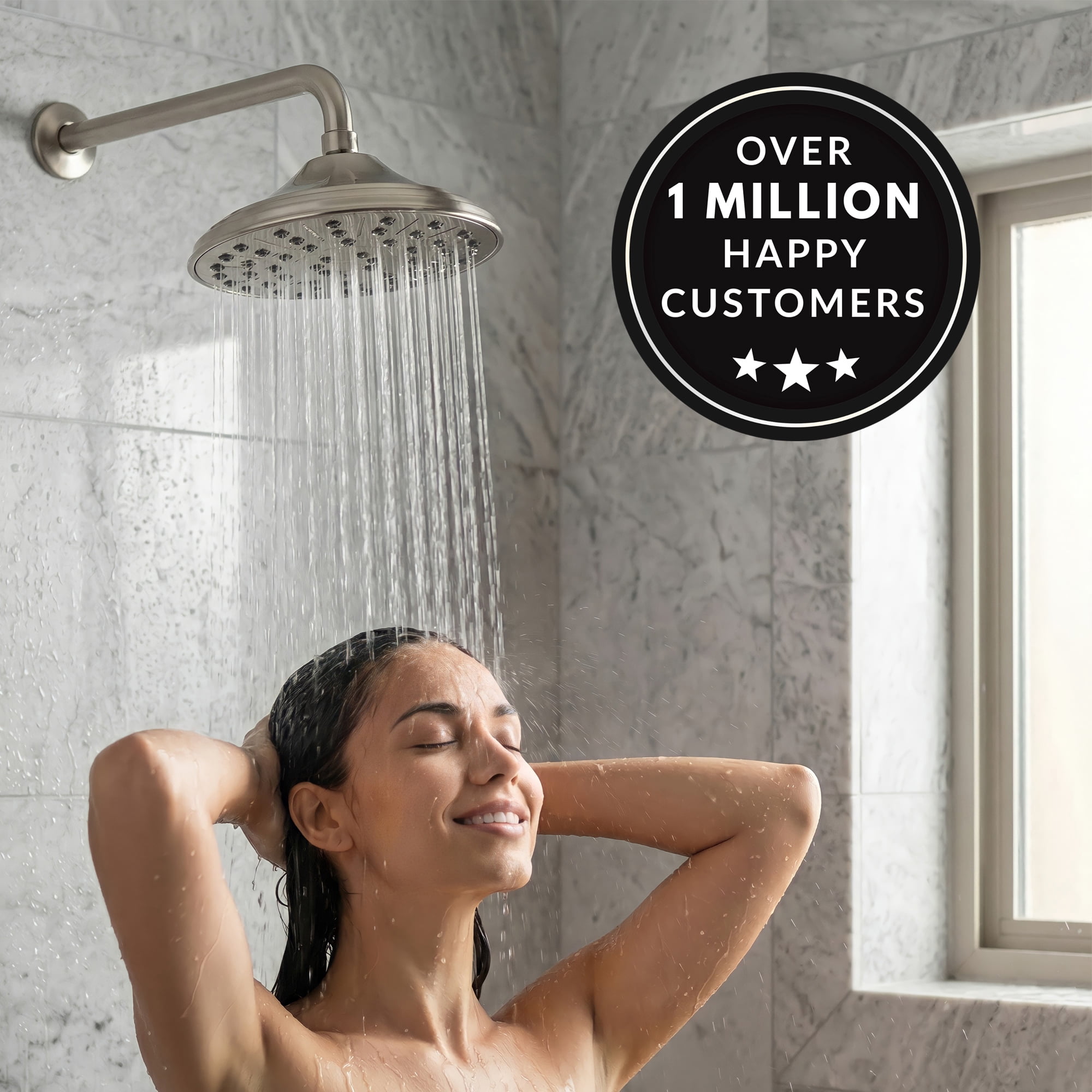 Aqua Elegante Rainfall Shower Head for Overhead Luxury Rain Showers - 2.5 GPM - Brushed Nickel