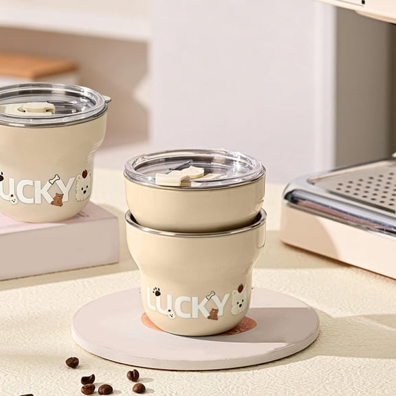 CQCYD Under $5 Mini 304 Stainless Steel Coffee Cup, 270ML Small Cute Graphic Print Drink Mug, Portable Leakproof Lid Reusable Tumbler for Office Home Daily Use
