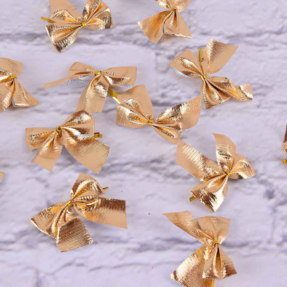 Godderr Christmas Bows Festival Bowknot Christmas Tree Decorations, 24PCS/(2PACK) Gold, Silver + Red Bow Tie Hanging Decor