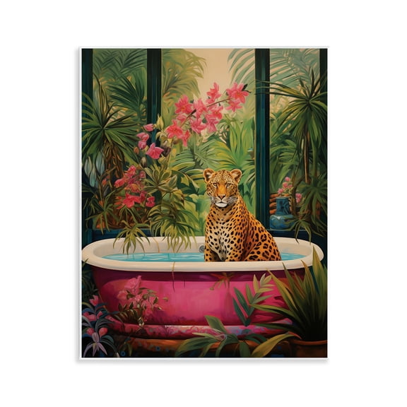 Stupell Industries Leopard in Lush Tropical Bath Animals Painting Unframed Art Print Wall Art, 11 x 14