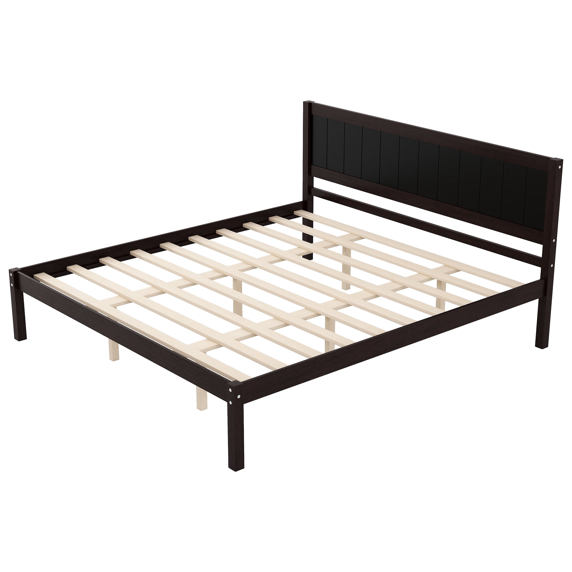 Euroco King Size Wood Platform Bed with Headboard and Slats, Espresso
