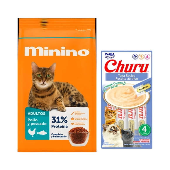 Minino 15 Kg + Churu Atún Sobre con 4 Tubos de 14 g
