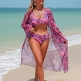 thumbnail image 2 of Fewfanhot Women's Long Sleeve Bikini Set Cover-Up Two-Piece SheerMesh Swimwear Printed Bathing Suit Beach Vacation Swimsuit, 2 of 9