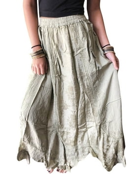 Womens Maxi Skirts, Bohemian Skirt, Moss Green Embroidered Skirt, Hippy Gypsy Hi Long Skirts M