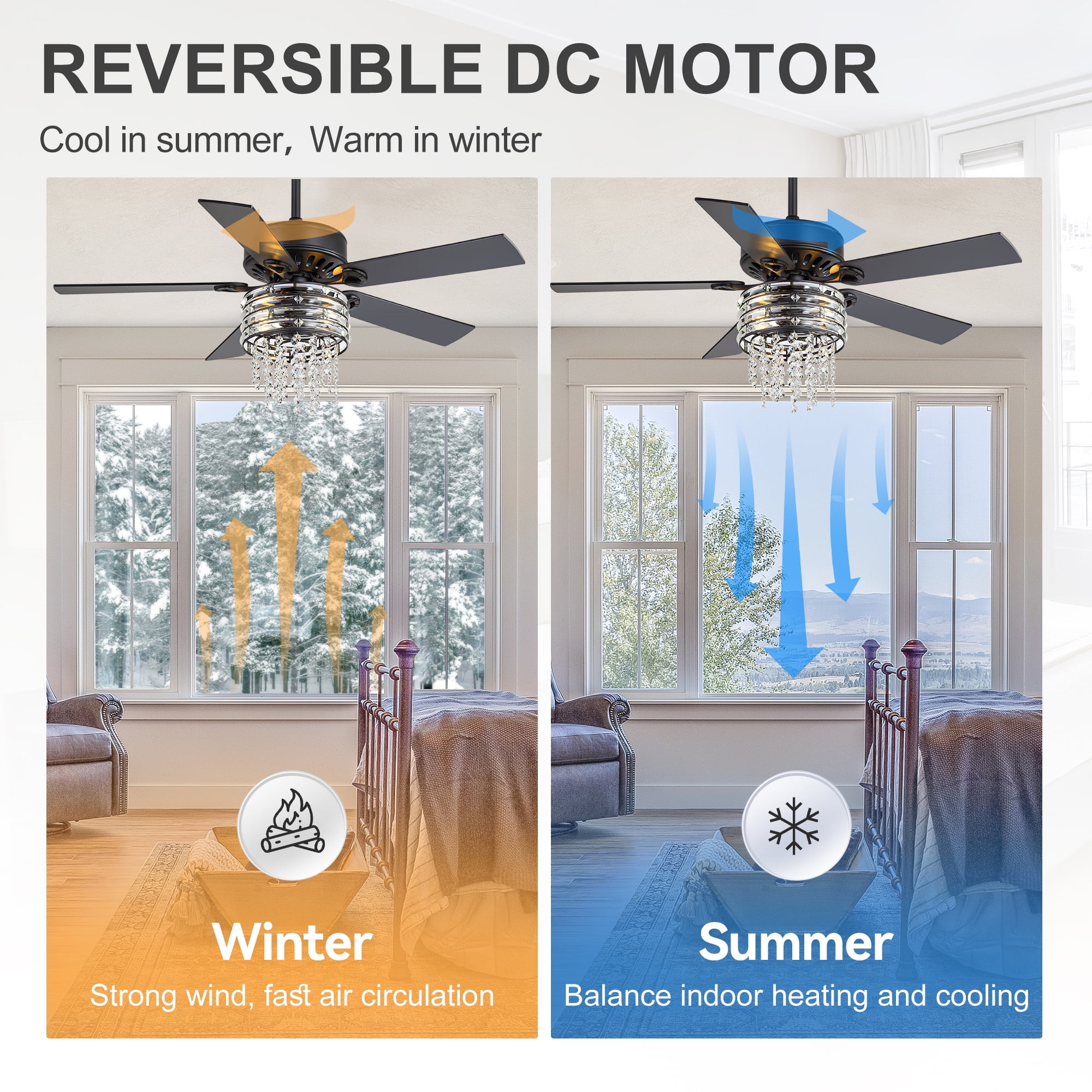 ALKAFY 52 inch Matte Black Ceiling Fan with Lights - 5 Dual-Sided Plywood Blades, 6 Speeds, Remote, for Bedroom & Living Room