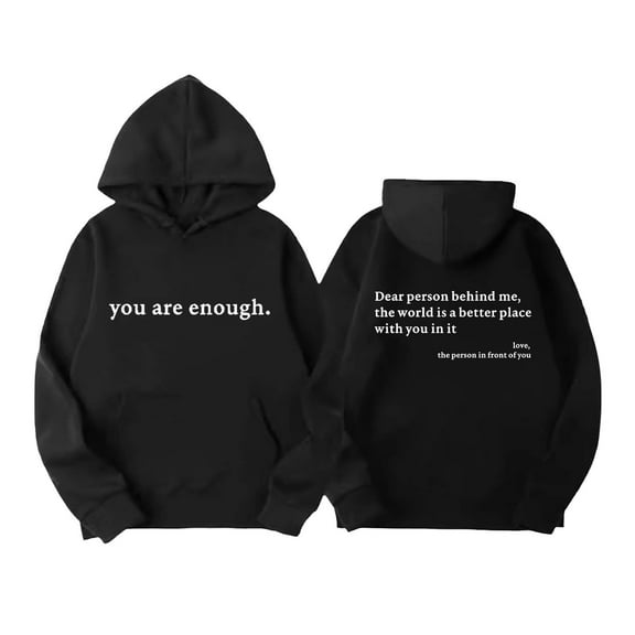 Mercatoo You Are Enough Hoodies for Boys Girls Drop Shoulder Funny Novelty 𝐅𝐥eece Hooded Retro Comfy Sweatshirt with Pocket