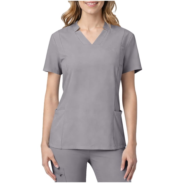 SDNall Women's Short Sleeve V-Neck Nursing Uniform, Comfortable Breathable Yoga Top, Solid Color Two Piece Set