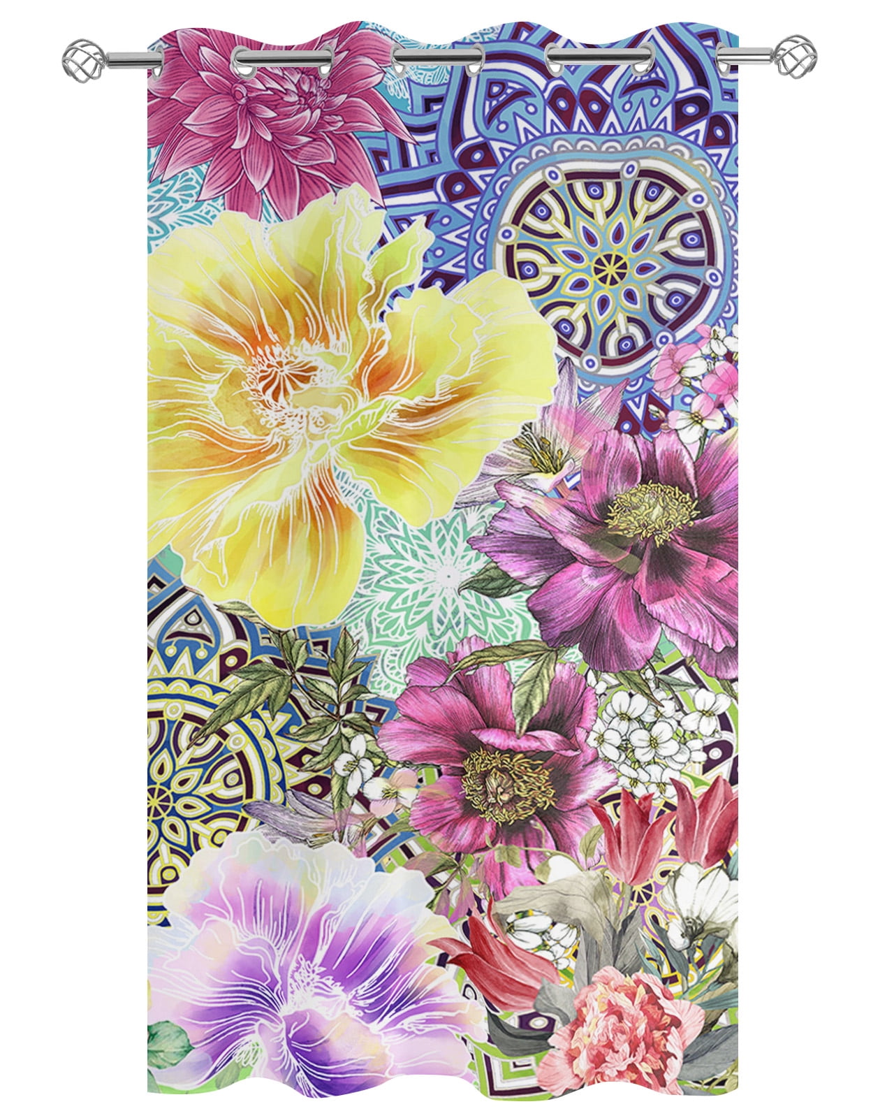 Outdoor Curtains for Patio, Bohemian Mandala, Waterproof Blackout Outside Curtain for Porch/Pergola/Gazebo, Vintage Colorful Boho Floral Chic Ethnic Thermal Insulated Drapes, 1 Panel, 54 x 84 Inch