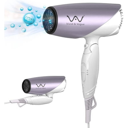 1875 Watts Folding Handle Hair Dryer Tourmaline Ceramic Negative Ionic Blow Dryer with Nozzle Dual Voltage for Traveling