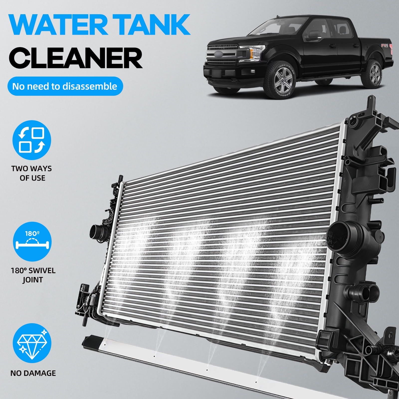 24" Radiator Cleaning Wand - 4500 PSI Stainless Steel Water/Air Radiator Cleaner Cleaner w/Pressure Washer Gun Adapter & Tips for Cars, Trucks, RVs, Heavy Equipment