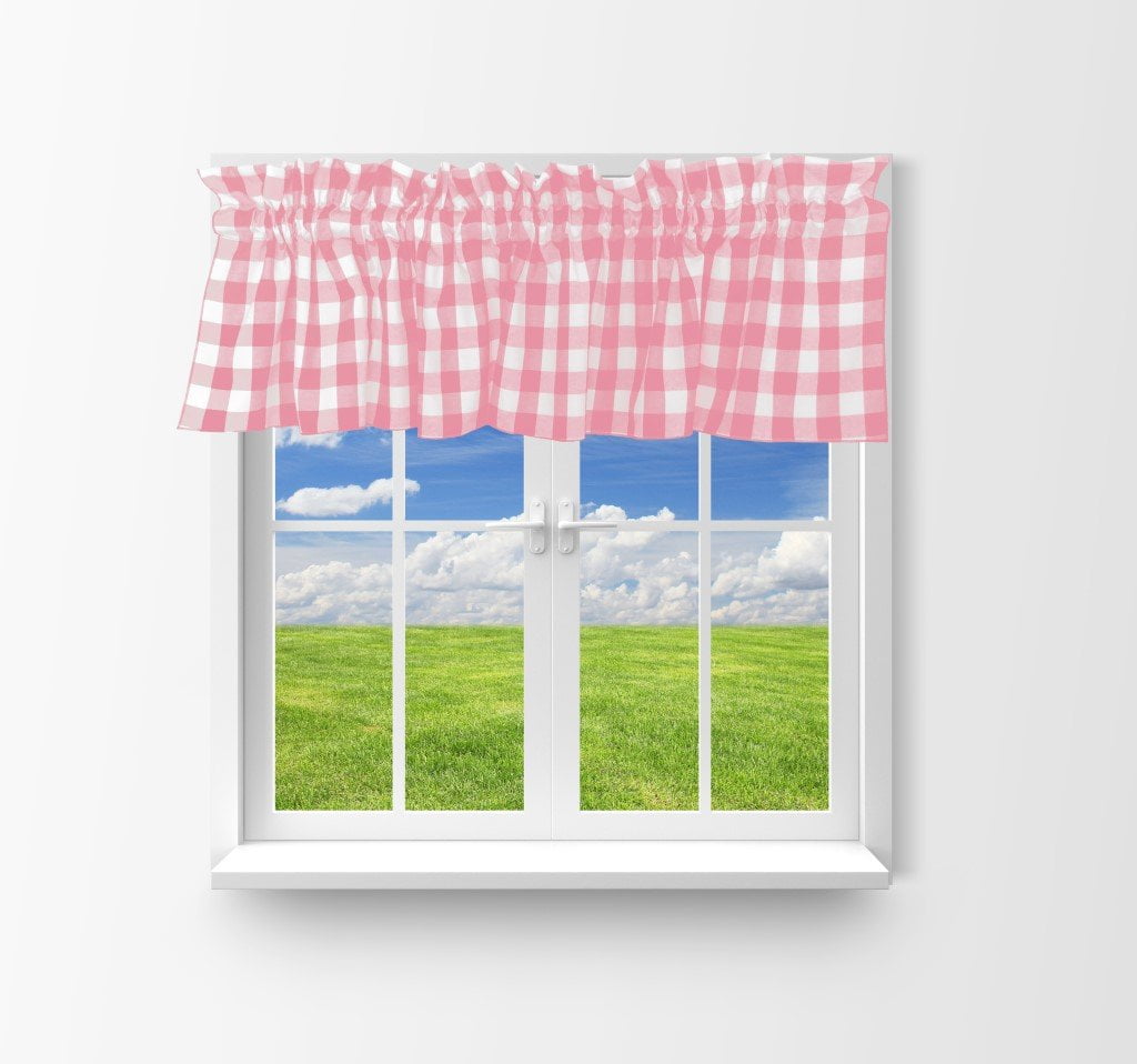 cotton gingham checkered window valance 58 wide pink
