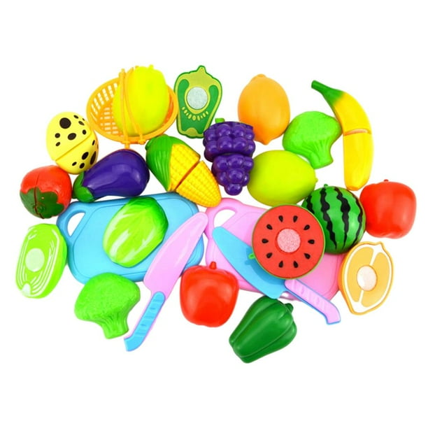 Juguete de cocina para jugar a las casitas, frutas, verduras, hojas, frutas, juego de cortar comida para 3 o 4 personas. 18 Piezas