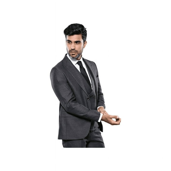 Men 3pc European Vested Suit WESSI J.VALINTIN Extra Slim Fit JV15 Charcoal Gray