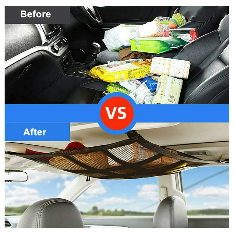 Carevas Upgrade Car Ceiling Cargo Net Pocket Strengthen Load-Bearing and  Droop Less Double-Layer Mesh Car Roof Storage Organizer Interior  Accessories