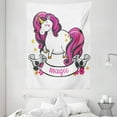 thumbnail image 1 of Unicorn Tapestry, Graphic of Surreal Animal with Long Horn and Hare Symbol of Female Energy Print, Wall Hanging for Bedroom Living Room Dorm Decor, 60W X 80L Inches, Pink White, by Ambesonne, 1 of 2