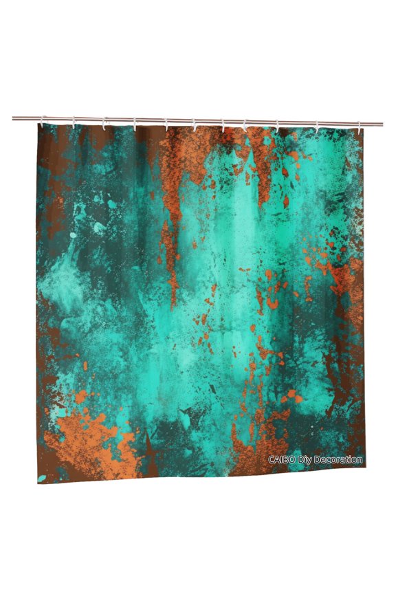 Joocen Polyester Shower Curtain Abstract Teal And Rust Design For Home Bathroom Bath Tub Decoration 72x72 inch