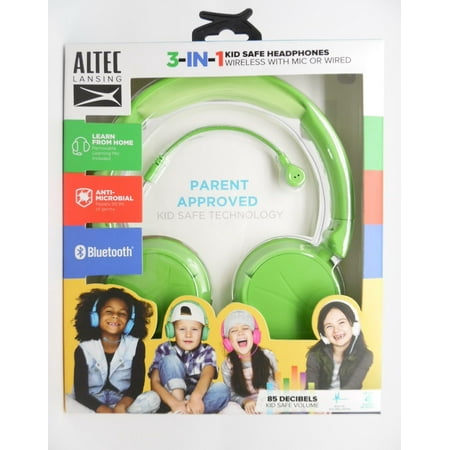 UPC: 0021331025647 | Altec Lansing 3-in-1 Kid Safe Bluetooth Wireless / Wired On-Ear Headphones Green