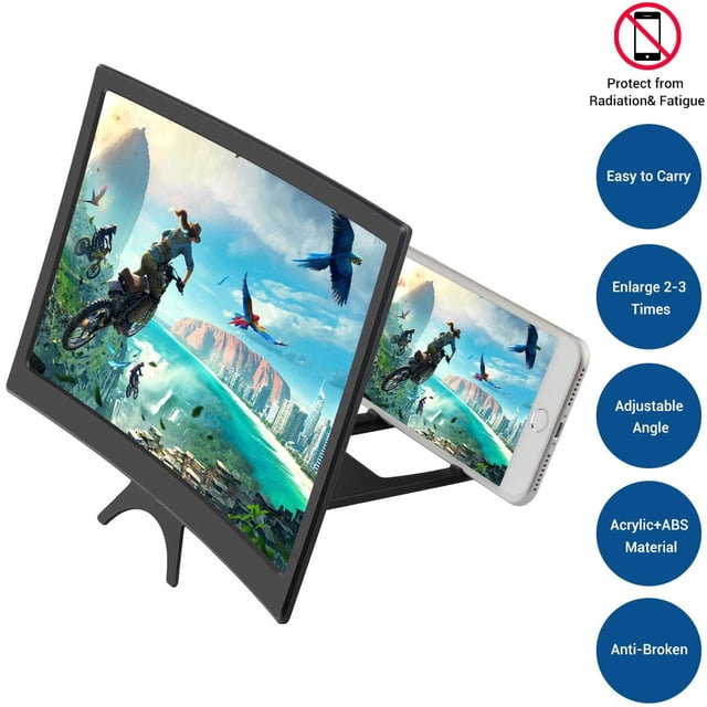 Screen Magnifier, 12 "- Smartphone Screen Amplifier Projector Magnifier 3d Screen Phone Holder Zooms Stand Magnifier Magnifying Glass For All Smartphone Mode