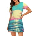 thumbnail image 1 of Disketp Retro Palm Beach Sunset para Camisón Corto de Manga Corta para Mujeres, Camisón Cómodo con Escote Redondo, Bonito y Confortable, 1 of 6