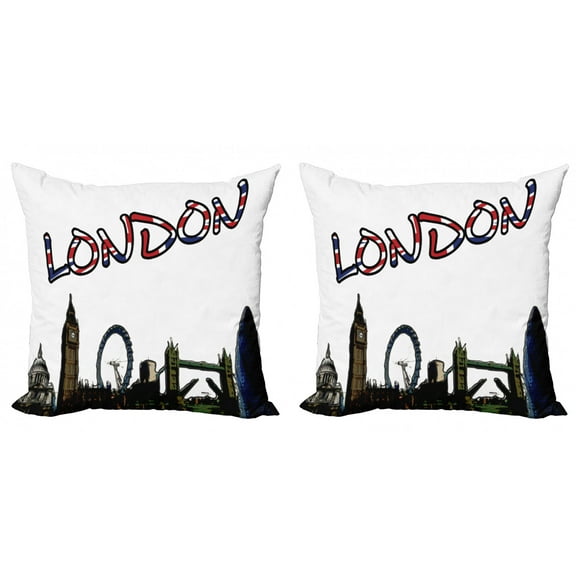 Ambesonne Colorful Throw Pillow Cover 2 Pack, London Tower Cartoon, 16", Multicolor
