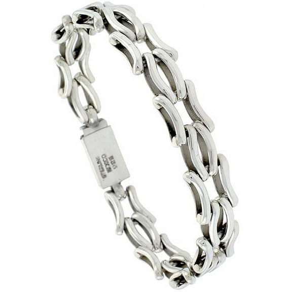925 Sterling Silver Solid Italian Curvy Bar Link Bracelet 12.7mm