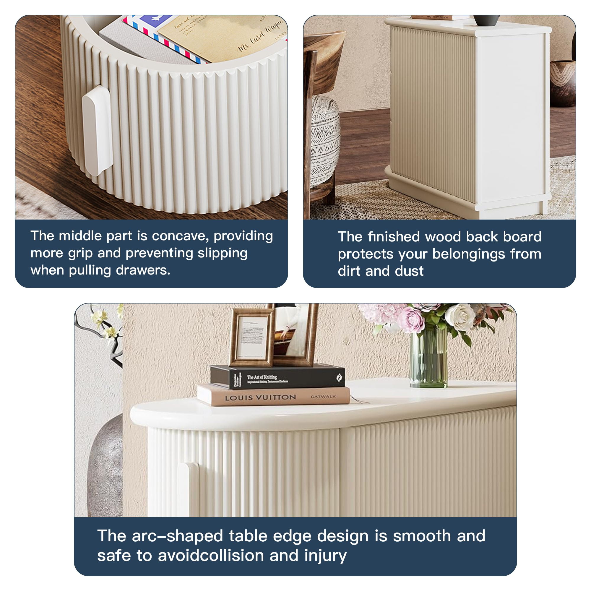 Demi Bonn Narrow Side Table with 3 Drawers, Wood Side End Table, Nightstand and Bedside Table with Storage, for Small Spaces, White