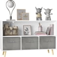 thumbnail image 3 of Kids Bookshelf and Toy Storage Organizer, 2-Tier wood Bookshelf with 3 Collapsible Fabric Drawers and Pine Legs, 4 Cubby Kids Bookcase Perfect for Nursery, Living Room Bedroom, Playroom, Gray, 3 of 7