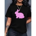thumbnail image 1 of Camiseta de manga corta para mujer, camisetas tipo túnica, trajes de regalo cómodos, ropa deportiva, camisetas de verano, camiseta básicaEaster-Inspired Glittery Pink Bunny Print Casual Fashion Top, 1 of 7
