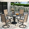 thumbnail image 4 of MRUAKA 5-Piece Padded Patio Dining Set, 360-Swivel Mid Back Breathable Textilene Chairs & Square Table, Heavy Duty All-Weather Outdoor Furniture，Khaki, 4 of 11