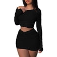 thumbnail image 1 of Falda Conjuntos de falda corta de punto para mujer Falda superior de manga larga expuesta al ombligo Traje diario Ygjytge Negro M para Mujer, 1 of 1