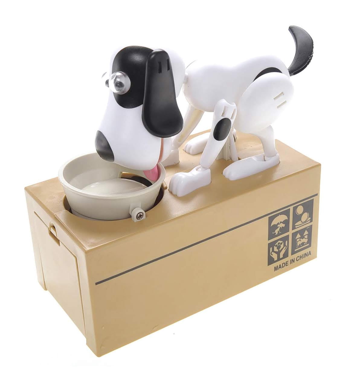 PlayWorld My Dog Piggy Bank - Coin Munching Toy Money Box (White With Black Spot)