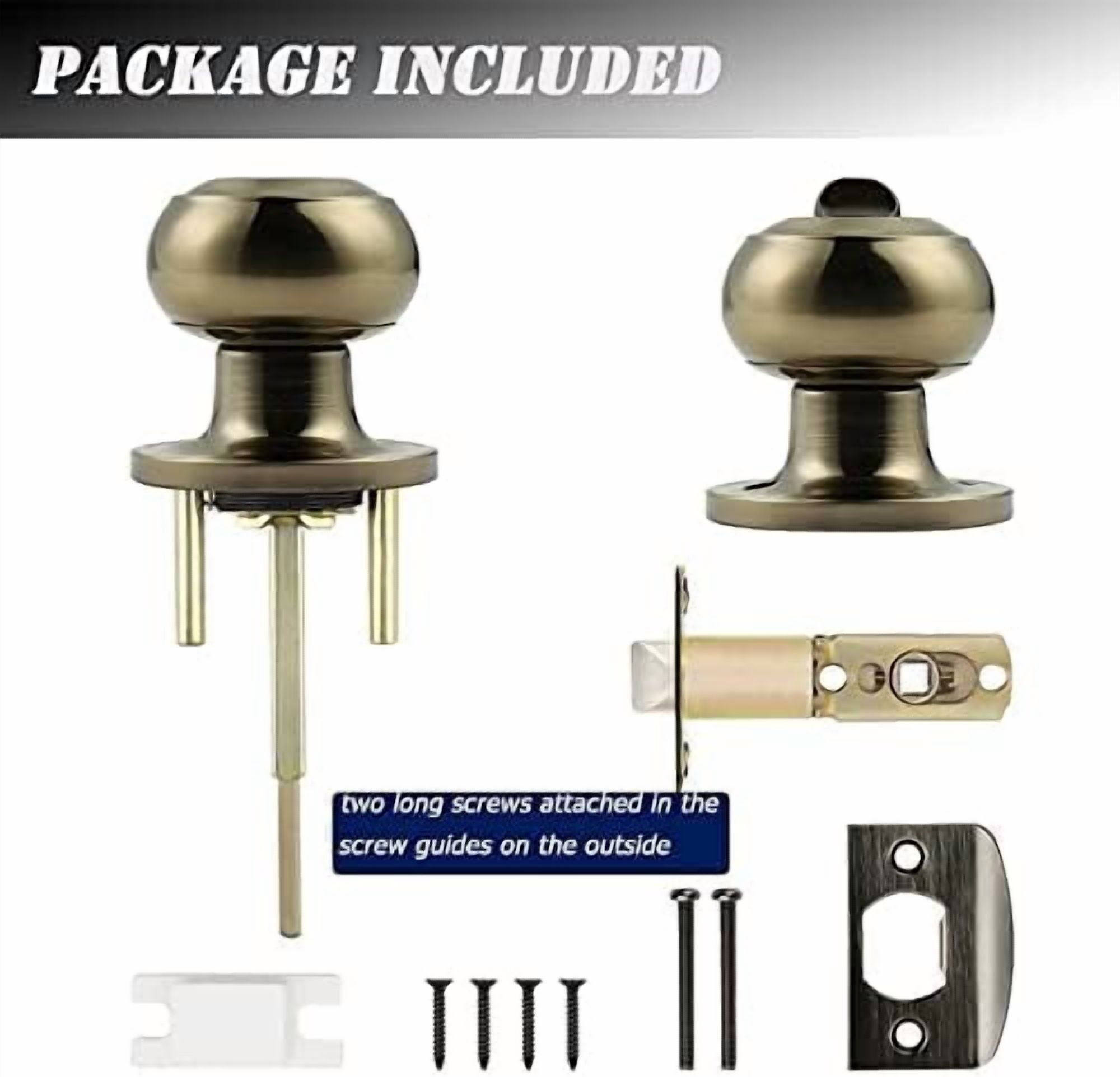 6 Pack Privacy Door Knobs Lock Interior Bedroom Bathroom Door Handle Antique Brass Round Ball Keyless Lockset