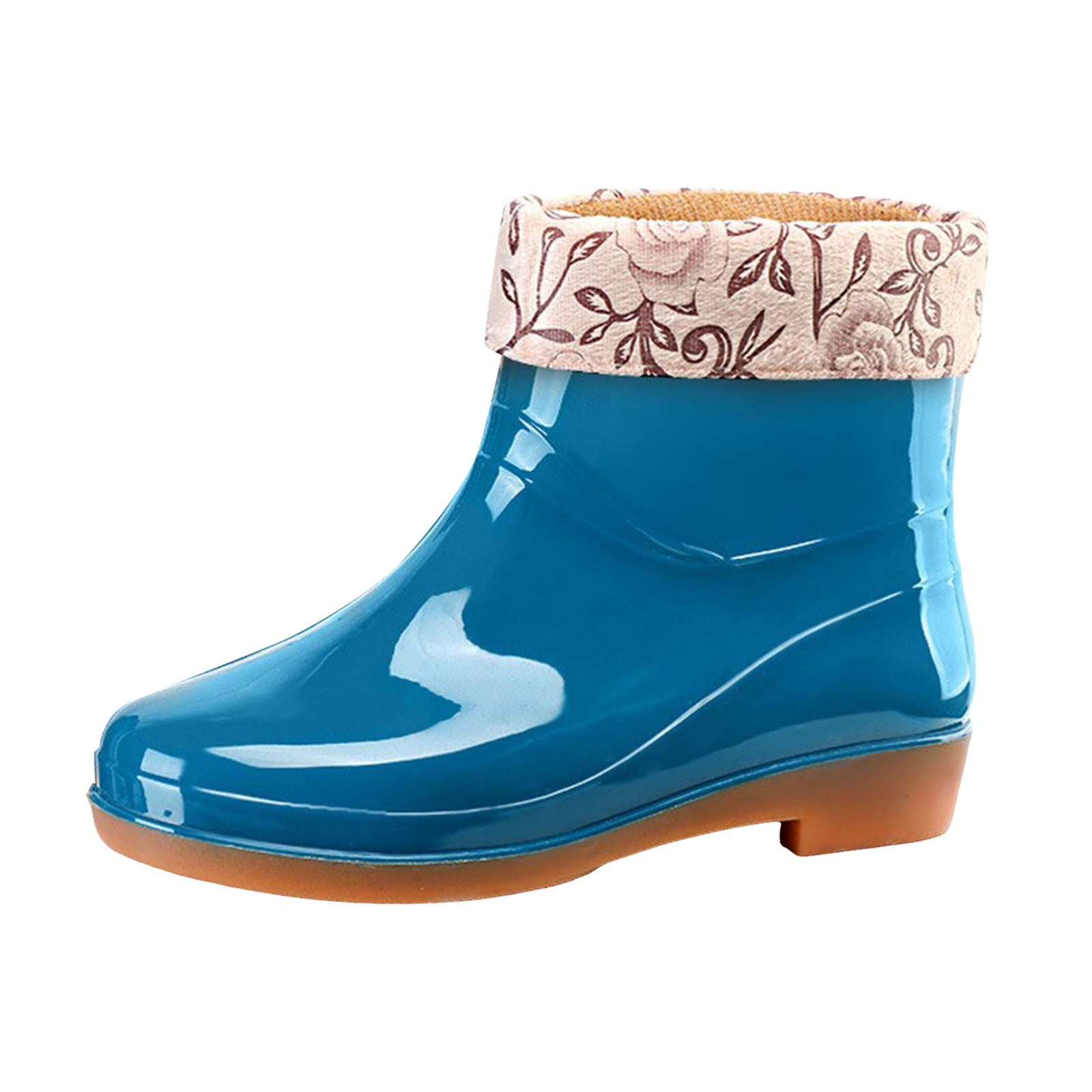 Winter Short Rain Boots for Women with Lined Floral Waterproof Rubber Outdoor Garden Ankle Booties Shoes