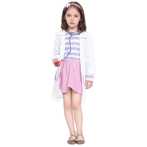 BOOMNY Carnival Toddler Baby Girls Doctor Dress Up Short Sleeve Funny Nurse Dress With Hairband Funny Stage Performance Outfits