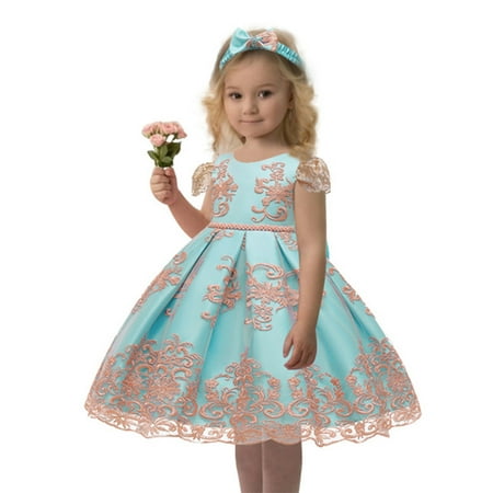 

Baby Girls Pageant Lace Embroidery Dresses Toddler Formal Princess Dress Decoration Fly Skirt