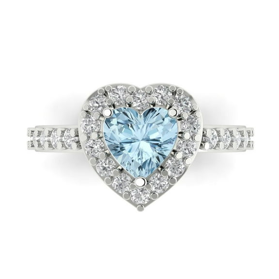 2.03 ct Heart Cut Simulated Blue Diamond with Simulated Diamond Halo Accents 14K White Gold Womens Engagement Ring