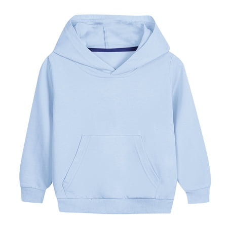 Efsteb Girls Sweatshirt Long Sleeve Hooded Sweatshirts Casual Solid Color Loose Pullover Comfy Hoodies with Pocket (Light Blue 9-10 Years)