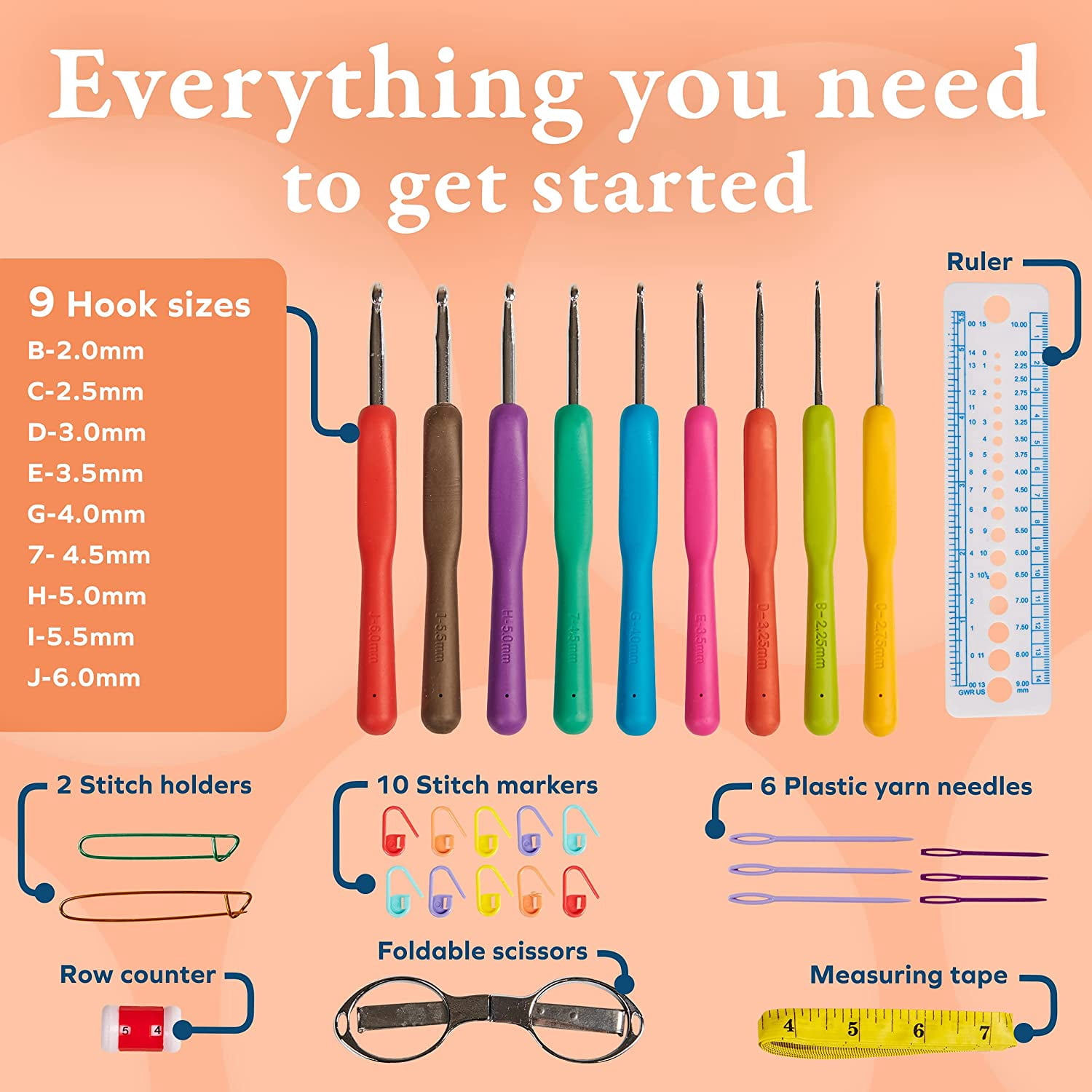 BeCraftee Crochet Hook Set with Ergonomic Handles for Extreme Comfort. Perfect Crochet Hooks for Arthritic Hands, Smooth Knitting Needles for Superior Results & 22 Knitting Accessories.