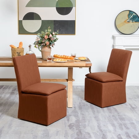 KINWELL 21" Wide Performance Fabric Upholstered Dining Side Chair with Casters Mocha (Set of 2)