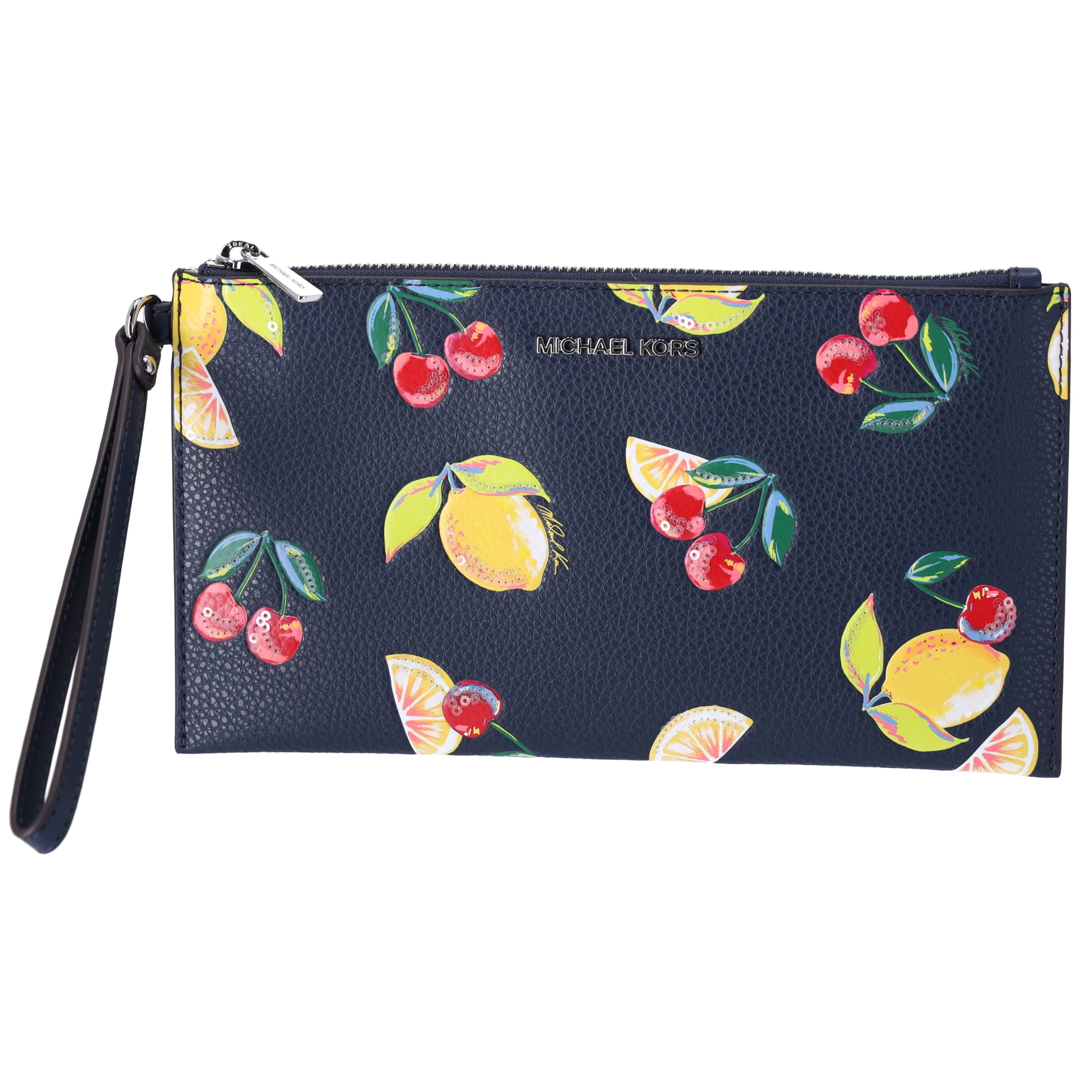 Michael Kors Women's Jet Set Travel Large Sequined Fruit Print Wristlet Navy 35T4STVW3L-Navy