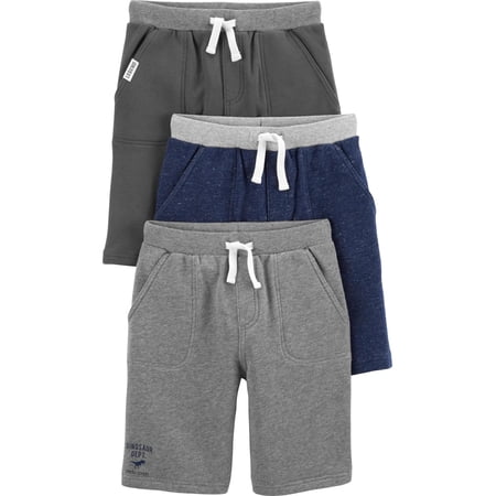 Simple Joys by Carter's Baby Boys' Multi-Pack Knit Shorts, Navy Heather/Charcoal Heather/Grey, 3T C27