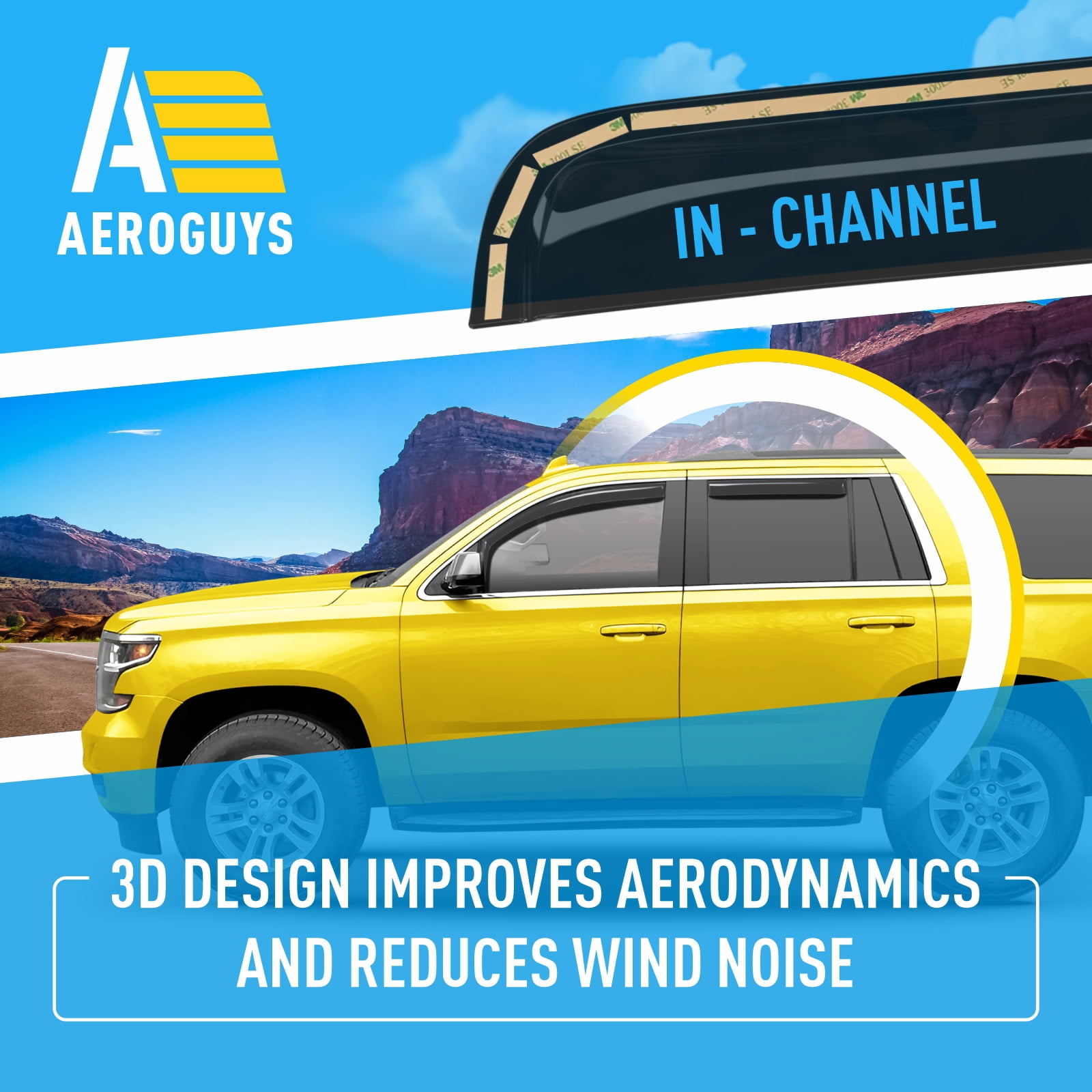 AEROGUYS In-Channel Window Deflectors Extra Durable Window Visors Rain Guards Fit for Chevrolet (Chevy) Tahoe/GMC Yukon 2015-2020, Sun Visors, Wind Vent Visors, Truck Accessories- 4 pcs. AG0172