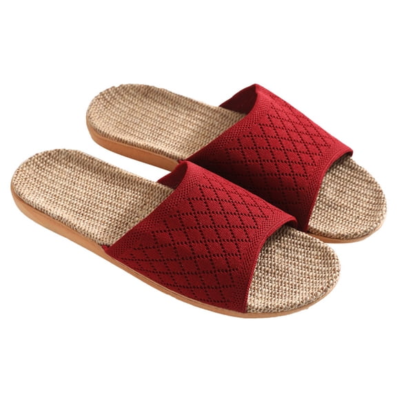 STRANDCHIC 1 Pair Lightweight Breathable Linen Indoor House Slippers Anti-Skid Red Comfort Footwear